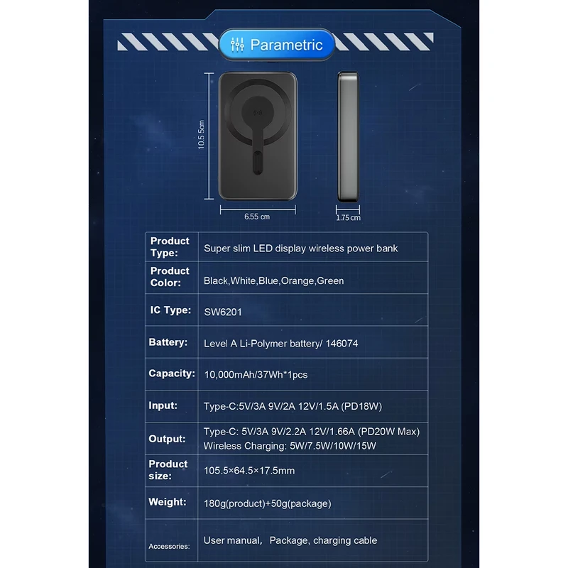 پاوربانک اوفی مدل MagSafe PB-08 22.5W ظرفیت 10000 میلی آمپر ساعت